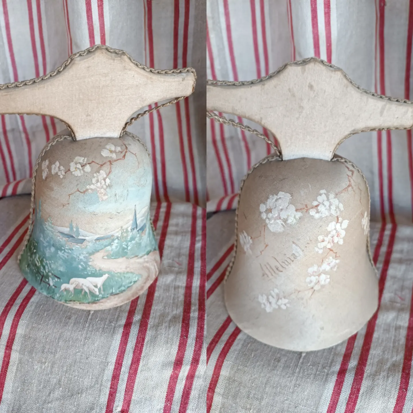 French Brocante - For Sale - Hand painted silk bell boxDescription: <p>Hand painted silk box in the shape of a bell, something different for a box collection</p>

<p>Maybe it held bonbons, the base pulls off but whatever was stuck on the base has gone missing</p>
