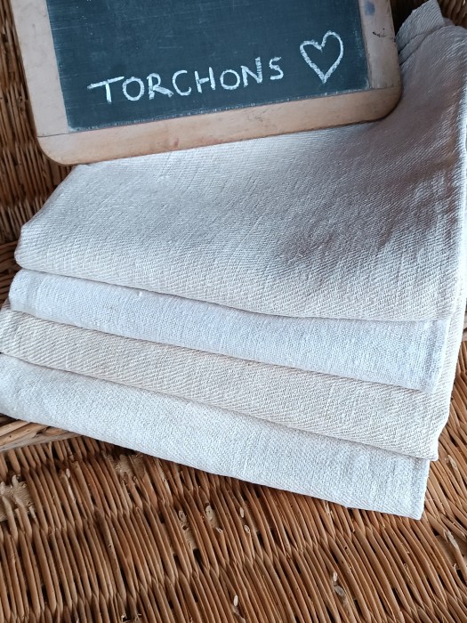 French Brocante - For Sale - Large 1900's Hemp Homespun Linen Torchon Cloths Description: <p>Humble rustic plain torchons made from locally grown, spun and woven hemp around the turn of the century</p>

<p>They have amazing character and as each one is hand produced no one of these cloths is the same, they all have beautful soft shades and texture, if you would like to choose I can send you photos of the weave once you have reserved</p>

<p>A unique natural material to add warmth to your home décor or textile project with many more years of use ahead of them</p>

<p>Average size between 98cm by 95cm and 108cm by 100cm</p>
