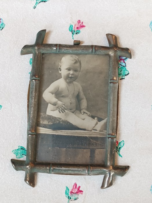 French Brocante - For Sale - White Metal 'Bamboo' FrameDescription: 