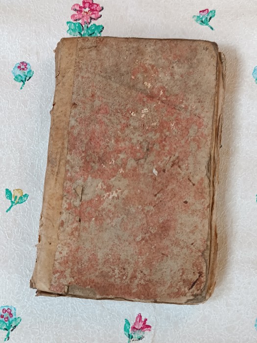 French Brocante - For Sale - 1829 Tatty Book, Pink Paper CoverDescription: 