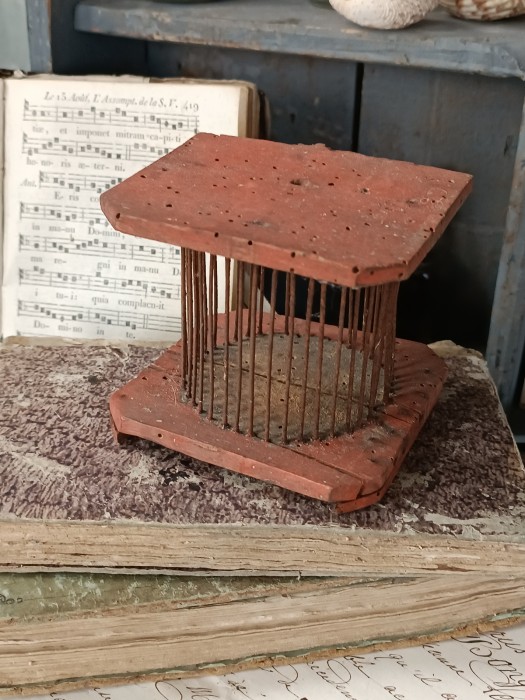 French Brocante - For Sale - 19th Century Cricket CageDescription: <p>An antique curiosity, this tiny object is a French made cricket or grasshopper cage, keeping crickets was a popular pastime in the mid to late 19th century for luck and to enjoy the sounds, it's had some worm so I have kept it back to be sure it is all old damage and long gone</p>

<p>&nbsp;</p>
