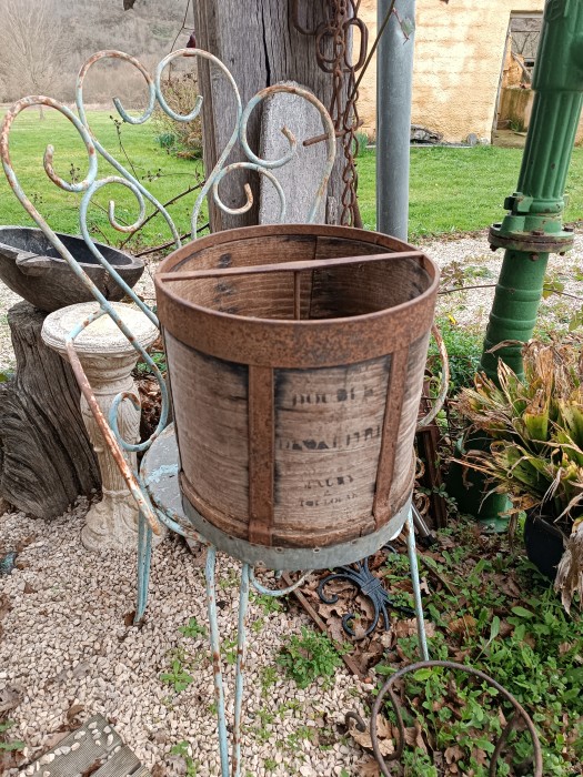 French Brocante - For Sale - 19thc Farmhouse Grain Measure Description: <p>Large wooden grain measure with lettering, can't make much of it out except the word Toulouse at the bottom, a bit of polish might help, a mix of iron and steel cladding, solid and not particularly heavy for shipping, about 12" high</p>

<p>&nbsp;</p>
