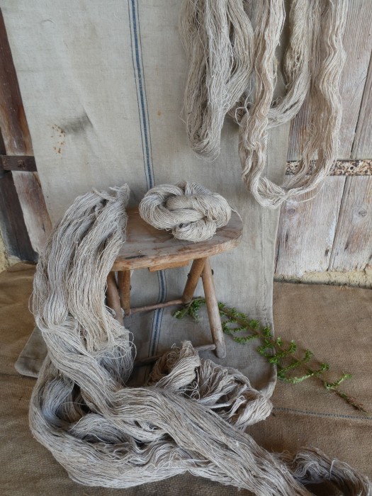 French Brocante - For Sale - One shank of 19th Century Hand Spun Hemp YarnDescription: <p>Hemp was one of the most important cottage industries in 18th and 19th century producing fabric for a wide range of domestic use</p>

<p>These shanks of yarn were a barn find, untouched since they were spun by hand on the farm where the hemp was grown</p>

<p>They have an amazing texture, a natural neutral colour flecked with raw pieces of the hemp plant, on their own twisted into a bundle they are great to add as accents to a rustic décor however as they were stored tightly wrapped in sacks they are clean and ready to use for weaving, textile crafts, indy dyeing, from the 19thc French peasants hands into yours </p>

<p>Price is for one shank weighing approximately 120g. We have a large batch if you are interested in buying in bulk please message us for a more favourable price</p>

<p> </p>
